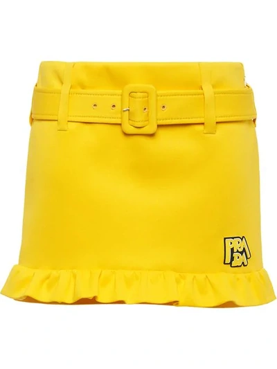 Shop Prada Belted Short Skirt In Yellow