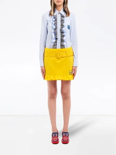 Shop Prada Belted Short Skirt In Yellow