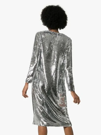 Shop Ganni Sonora Sequin Wrap Dress - Silver