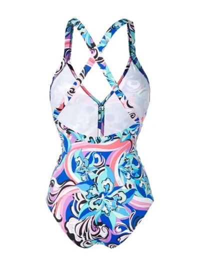 Shop Emilio Pucci Merida Print Swimsuit In Blue