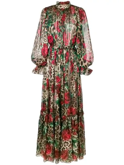 Shop Dolce & Gabbana Patterned Gown - Brown