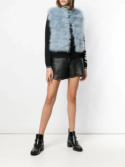 Shop Red Valentino Marabou Cropped Gilet In Blue