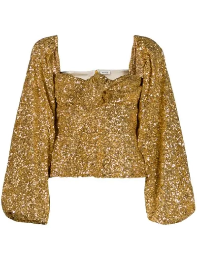Shop Attico Puff Sleeve Sequined Top - Gold