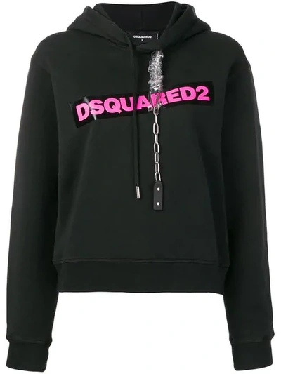 Shop Dsquared2 Logo Print Chain Hoodie In Black