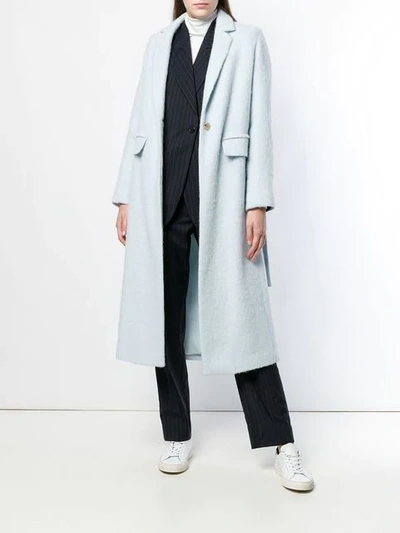 Shop Vince Single Breasted Wrap Coat In Blue