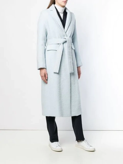 Shop Vince Single Breasted Wrap Coat In Blue