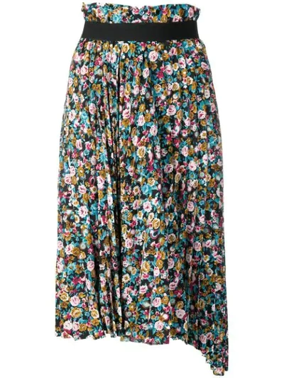 Shop Balenciaga Pleated Floral Skirt In Blue