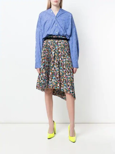 Shop Balenciaga Pleated Floral Skirt In Blue