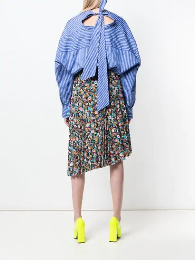 Shop Balenciaga Pleated Floral Skirt In Blue