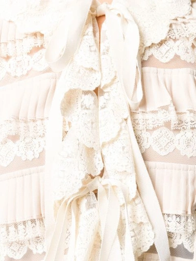 Shop Zimmermann Pleated Lace Blouse In Neutrals