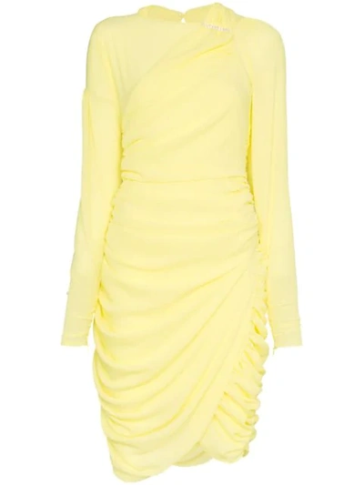 Shop Preen By Thornton Bregazzi Alex Ruched Mini Dress With Crystals In Yellow