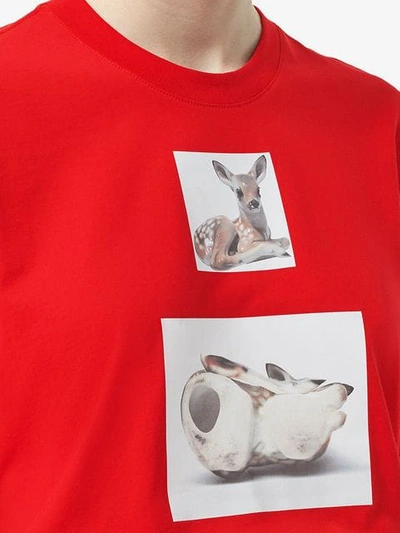 Shop Burberry Deer Print Cotton T-shirt In Red