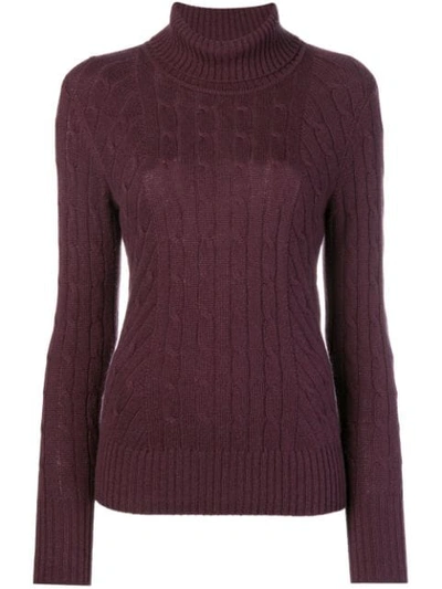 Shop N•peal Cable Knit Roll Neck Sweater In Pink