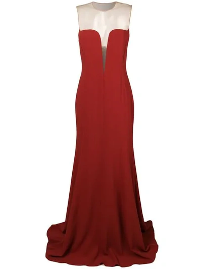 Shop Stella Mccartney Sheer Panel Evening Dress In Red