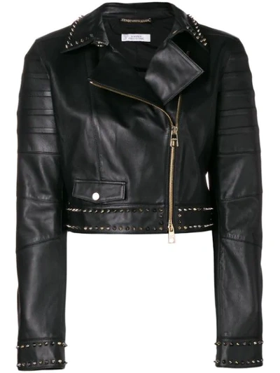 Shop Versace Collection Studded Biker Jacket - Black