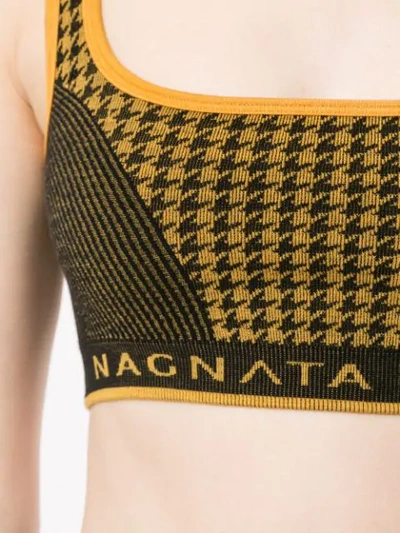 Shop Nagnata Merino-blend Houndstooth Bralette In Yellow