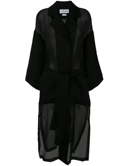Shop Loewe Organdy Oversized Belted Coat In Black