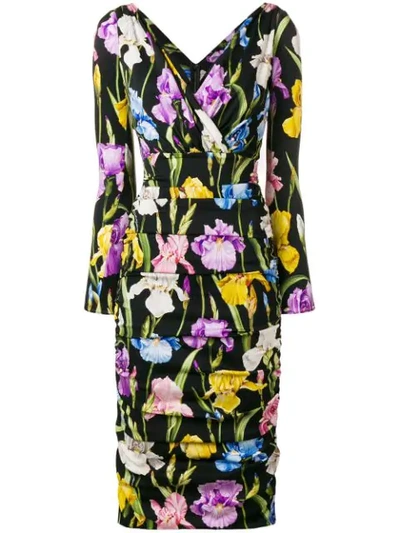 Shop Dolce & Gabbana Iris Print Dress In Black