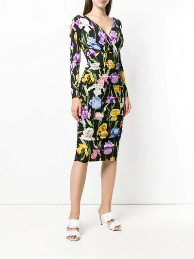 Shop Dolce & Gabbana Iris Print Dress In Black