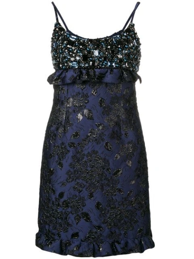 Shop Prada Embellished Mini Dress In Blue