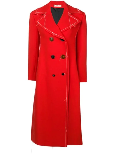 Shop Marni Contrast Stitching Peacoat - Red