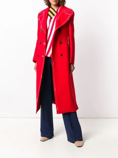 Shop Marni Contrast Stitching Peacoat - Red