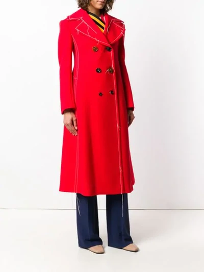 Shop Marni Contrast Stitching Peacoat - Red