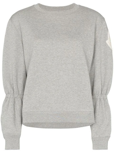 Shop Moncler Logo Patch Gathered Sweatshirt In Grey