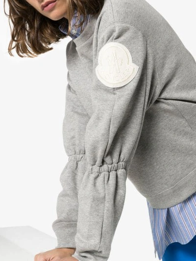 Shop Moncler Logo Patch Gathered Sweatshirt In Grey