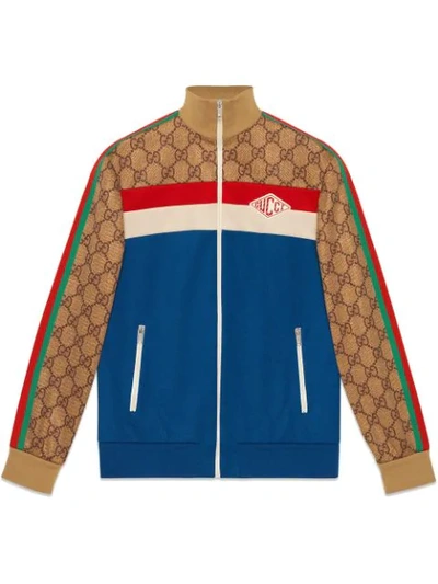 Shop Gucci Gg Technical Jersey Jacket In Blue