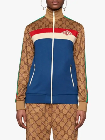 Shop Gucci Gg Technical Jersey Jacket In Blue