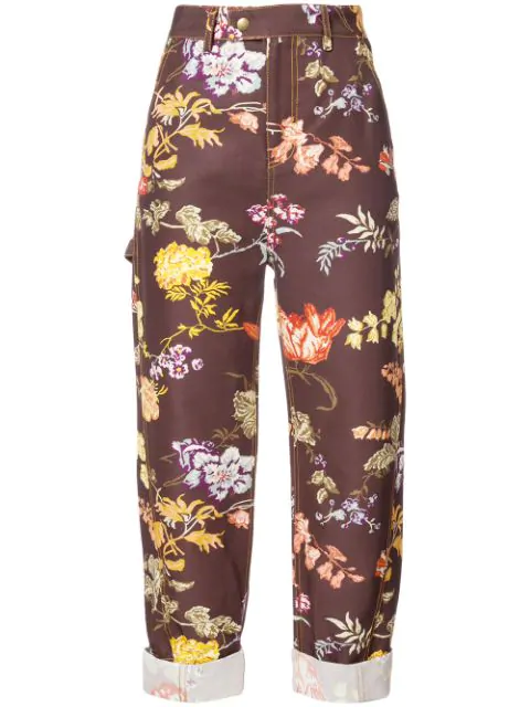 Rosie Assoulin Floral Embroidered Trousers - Brown | ModeSens