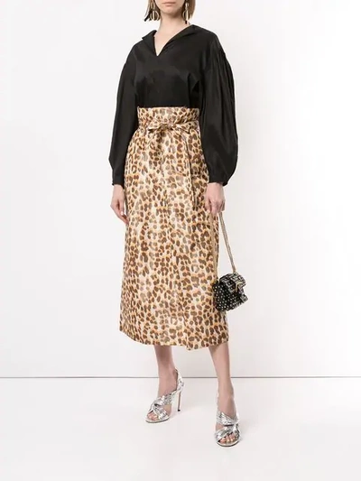 Shop Rochas Front Knot Straight Skirt In Brown