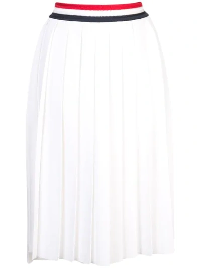 Shop Thom Browne Stripe Detail Pleated Midi Skirt In White
