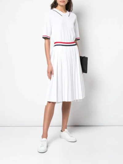 Shop Thom Browne Stripe Detail Pleated Midi Skirt In White