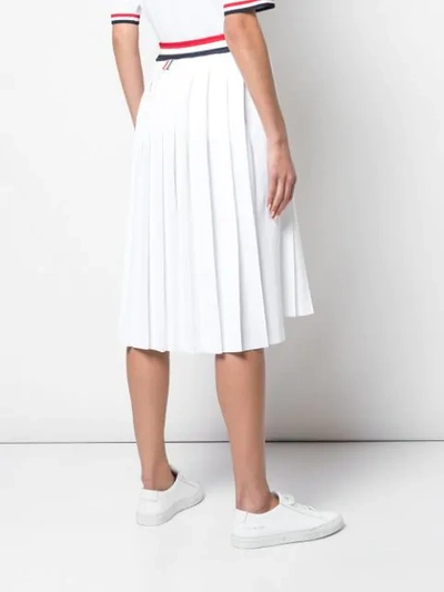 Shop Thom Browne Stripe Detail Pleated Midi Skirt In White
