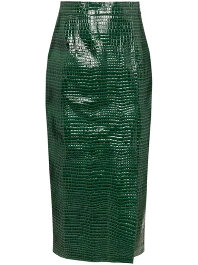 Shop Aleksandre Akhalkatsishvili Crocodile Effect Midi Skirt In Green