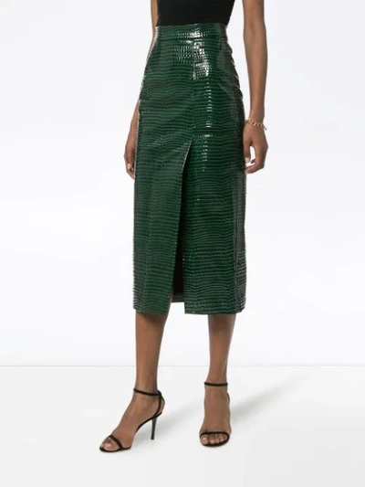 Shop Aleksandre Akhalkatsishvili Crocodile Effect Midi Skirt In Green