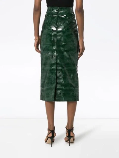 Shop Aleksandre Akhalkatsishvili Crocodile Effect Midi Skirt In Green