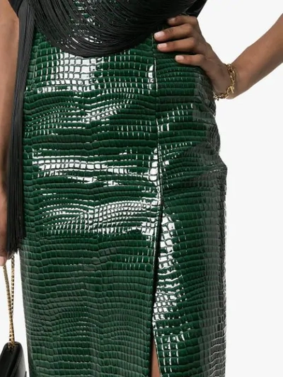 Shop Aleksandre Akhalkatsishvili Crocodile Effect Midi Skirt In Green