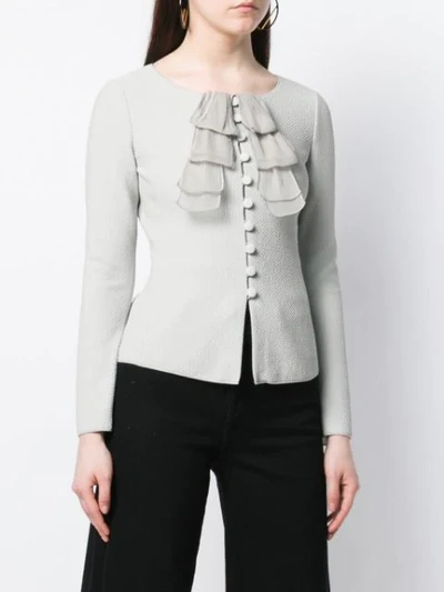 Shop Emporio Armani Fitted Ruffle Detail Jacket In Grey