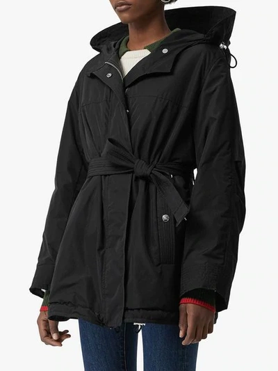Shop Burberry Hooded Parka Coat In Black