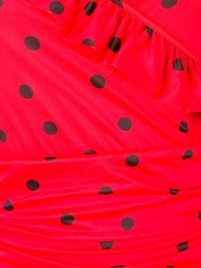 Shop Ganni Polka-dot Swimsuit In Red