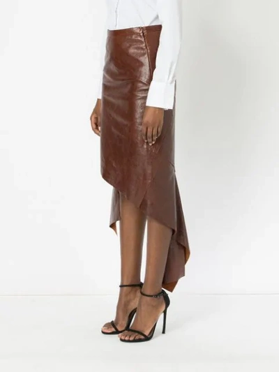 Shop Litkovskaya Leather Asymmetric Skirt - Brown