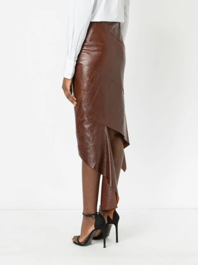 Shop Litkovskaya Leather Asymmetric Skirt - Brown