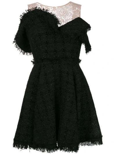 Shop Msgm Lace Panel Flared Dress - Black