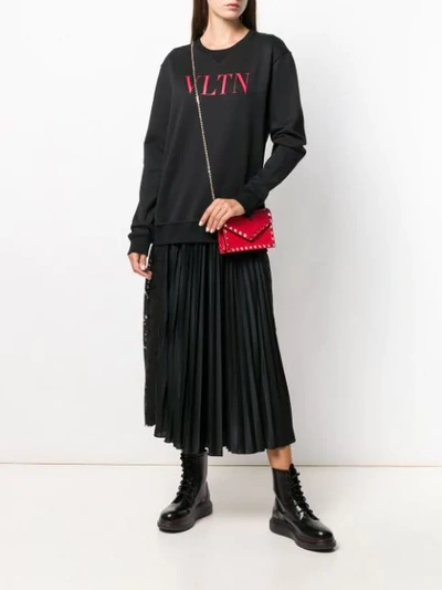 Shop Valentino Pleated Lace Detailed Skirt In Black