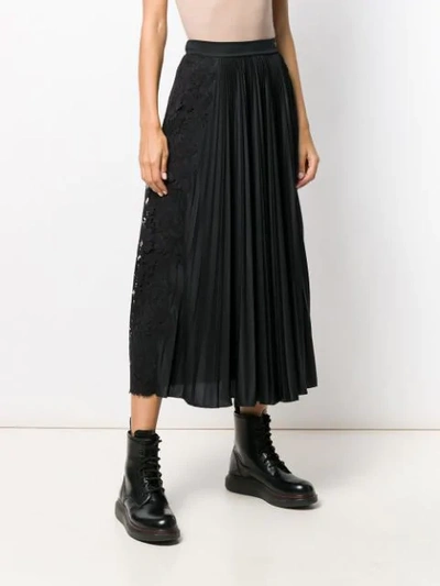 Shop Valentino Pleated Lace Detailed Skirt In Black