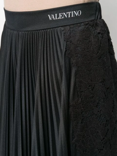 Shop Valentino Pleated Lace Detailed Skirt In Black