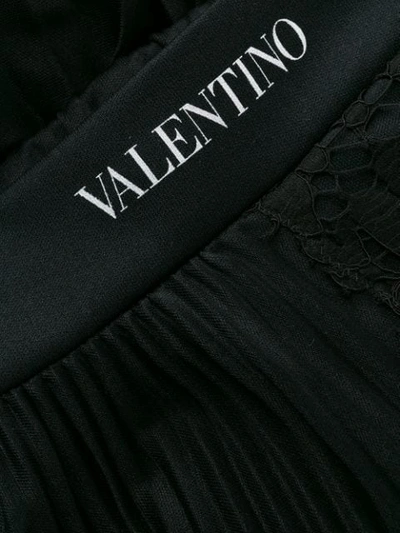 Shop Valentino Pleated Lace Detailed Skirt In Black